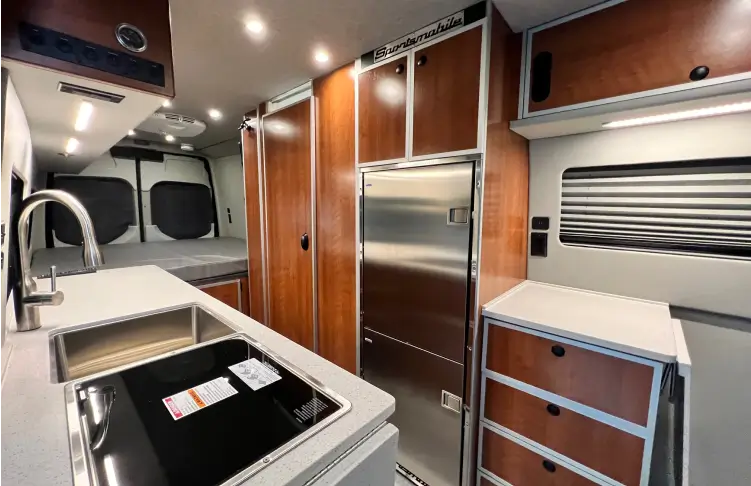 Kitchen installed into the van.